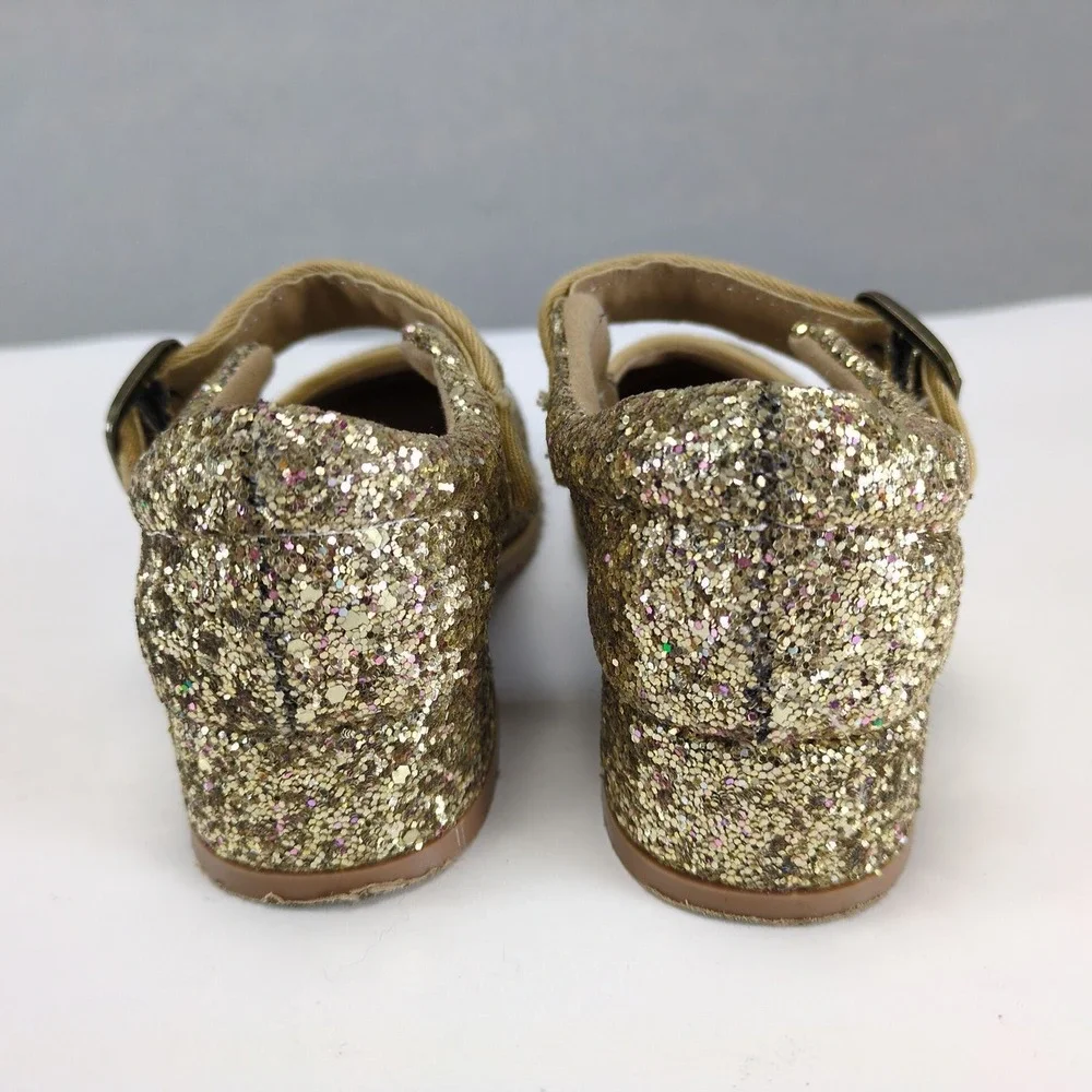 Konges Slojd Minnie Coeur Gold Glitter Mary Jane Shoes Little Girls US 8.5-9.5